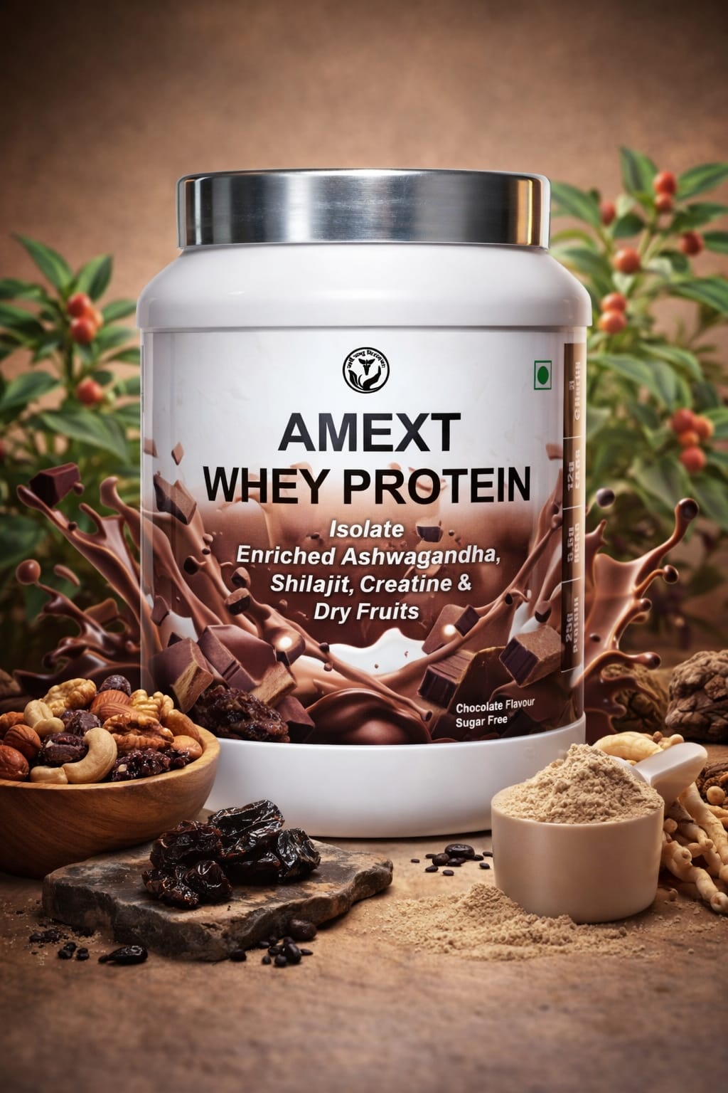 Whey protein isolate with ashwagandha, shilajit, musli and calcium 500 gm - Amext Health Care
